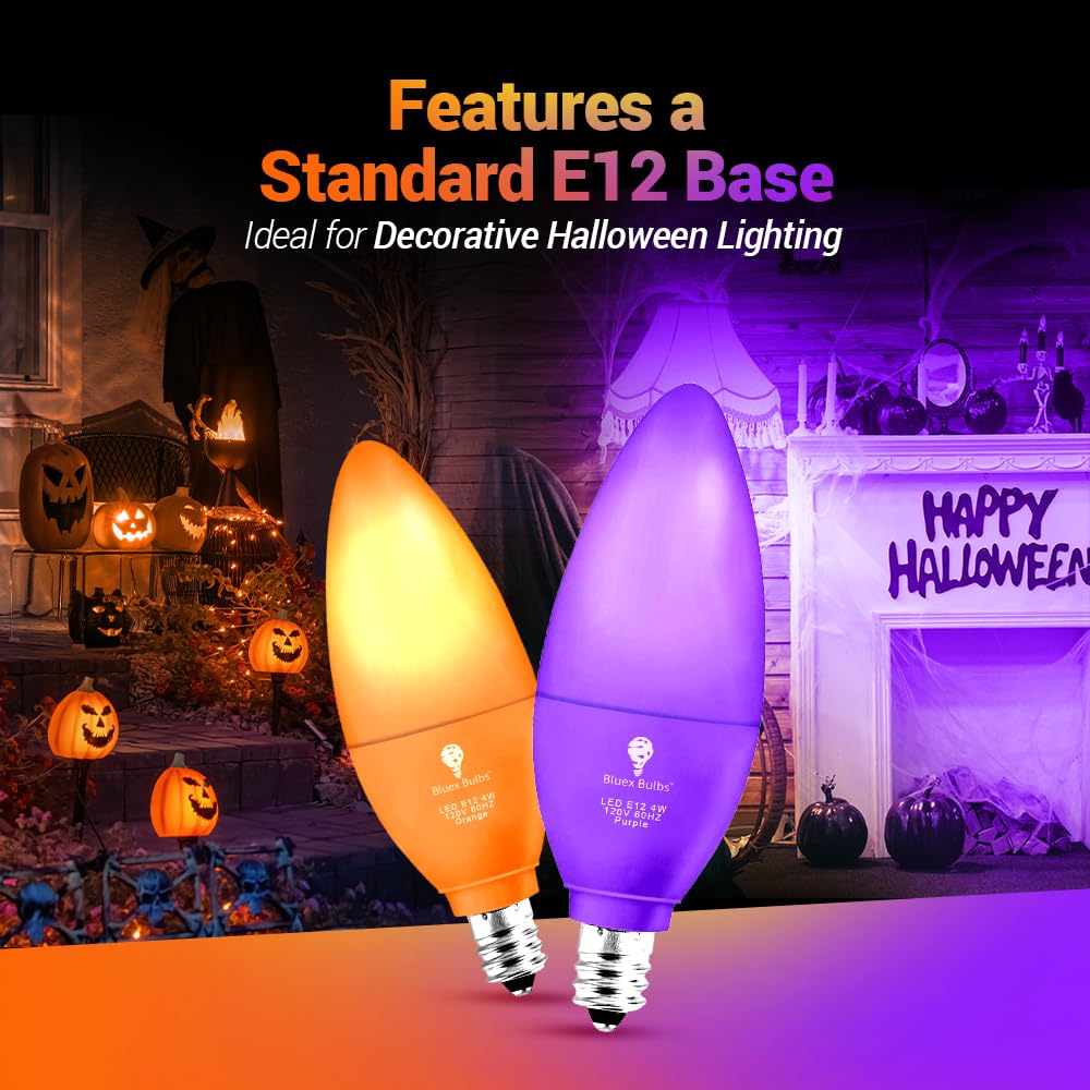 Bluex LED Candle Orange Light Bulb - 4W (40W Equivalent) - E12 Base - 6 Pack - Ideal for Party, Home, and Holiday Lighting