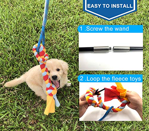 Interactive Flirt Pole Toy for Dogs Chase and Tug of War,Durable Teaser Wand with Pet Fleece Rope Tether Lure Toy to Outdo...