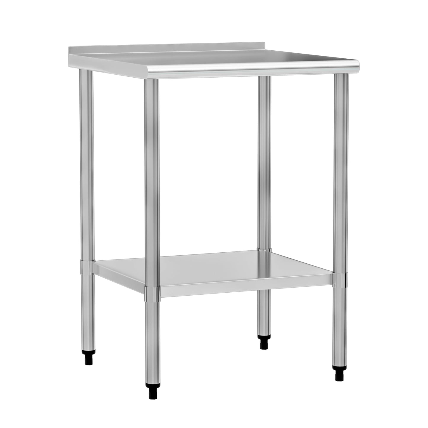 Chingoo Stainless Steel Work Table 24x24 Inch with Adjustable Undershelf & Backsplash, Heavy-Duty Prep Table for Commercial Kitchen, Restaurant, Garage, Outdoor