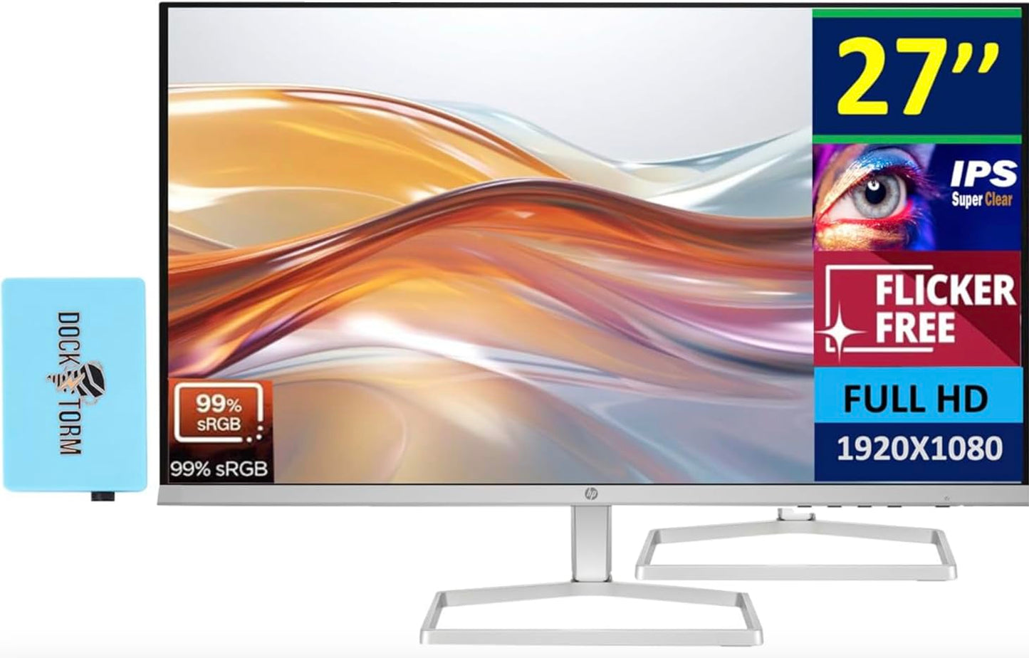 Hp 27 Fhd Ips (1920X1080) Monitor Bundle With Docztorm Dock, 100Hz Refresh Rate, 2X Hdmi 1.4, 1X Vga, Flicker-Free, Anti-Glare,