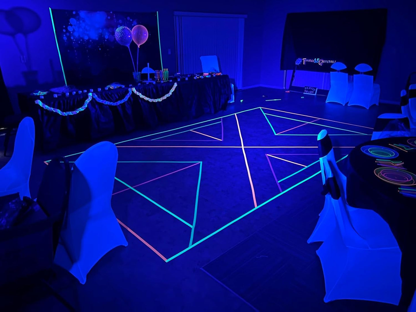 SWRT Neon Gaffer Cloth UV Blacklight Tape for Party Supplies, 5 Rolls Multi-Color UV Fluorescent Glow in The Dark Tape for Party Decoration, Dance Floors, UV Party (0.6 inch x 16.5 feet)