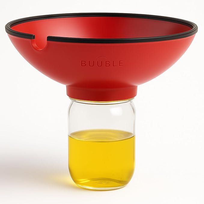 Ultimate Grease Drainer & Food Strainer (Red) Premium Heat-Resistant Silicone Colander for Bacon, Ground Beef, Pasta & Veggies; Fits Pans, Cans & Jars; Dishwasher Safe