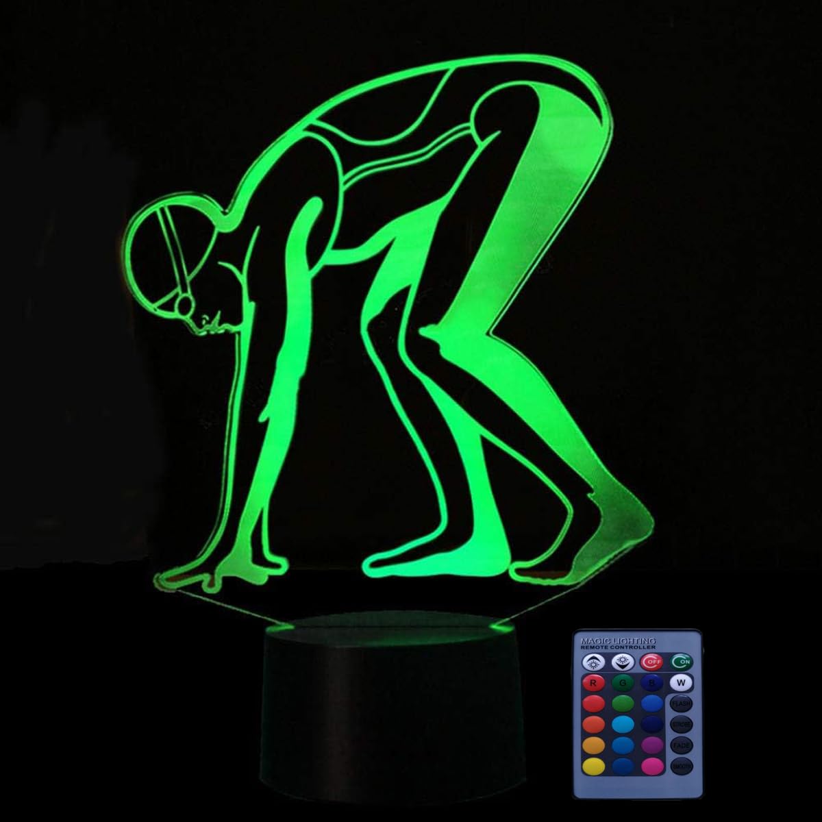 YTDZLTD 3D Sports Swimming Night Light with Remote Control, 16 Colors, Touch Switch, LED Table Lamp, Multi-Color Options