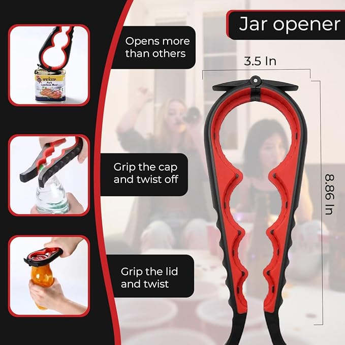 Jar Opener Set 4 Pieces LAGONOVA – Bottle Opener, Corkscrew, 1 Silicone Grip Pads, Lid Remover for Arthritic Hands, Kitchen Essential for Jars, Bottles & Cans