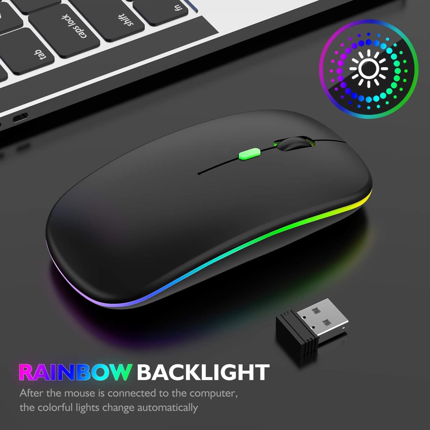 Neises Wireless Mouse for Computer Laptop,Bluetooth Mouse for Apple MacBook,Dual Mode BT 5.0+ 2.4GHz USB Mice