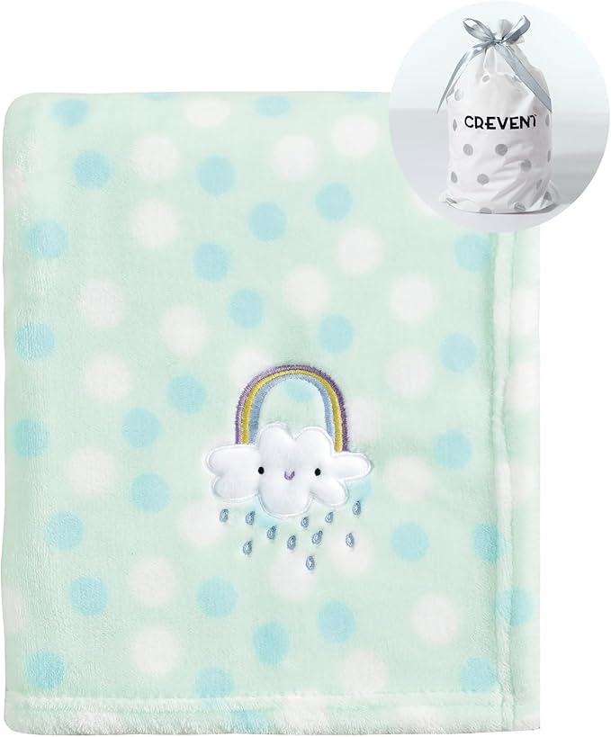 CREVENT 30"X40" Lightweight Fuzzy Fluffy Warm Plush Baby Blanket for Infant Toddler Newborn Unisex Crib Cot Stroller - Green Rainbow Unisex