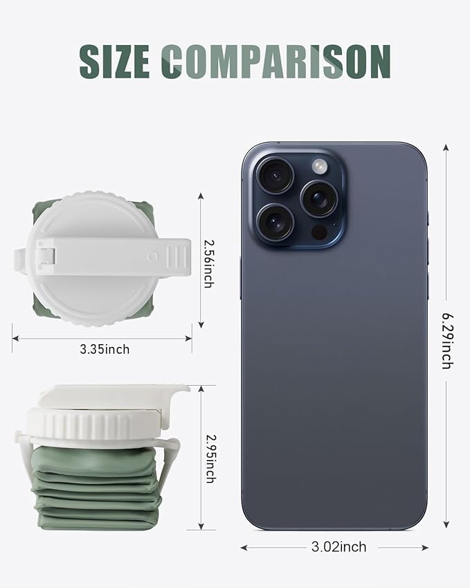 Opard Collapsible Water Bottles 21 Oz - BPA Free, Leak Proof, Foldable Silicone Collapse Water Bottle with Straw, Easy to Compact and Expandable, Travel Essentials Accessories
