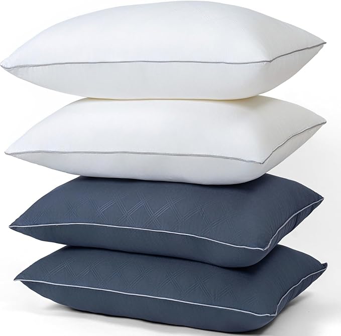 Pillows for Sleeping 4 Pack Bed Pillow Set of 4 for Side Back and Stomach Sleepers Down Alternative Filling Luxury Soft (Grey-White, Queen(4 Pack))