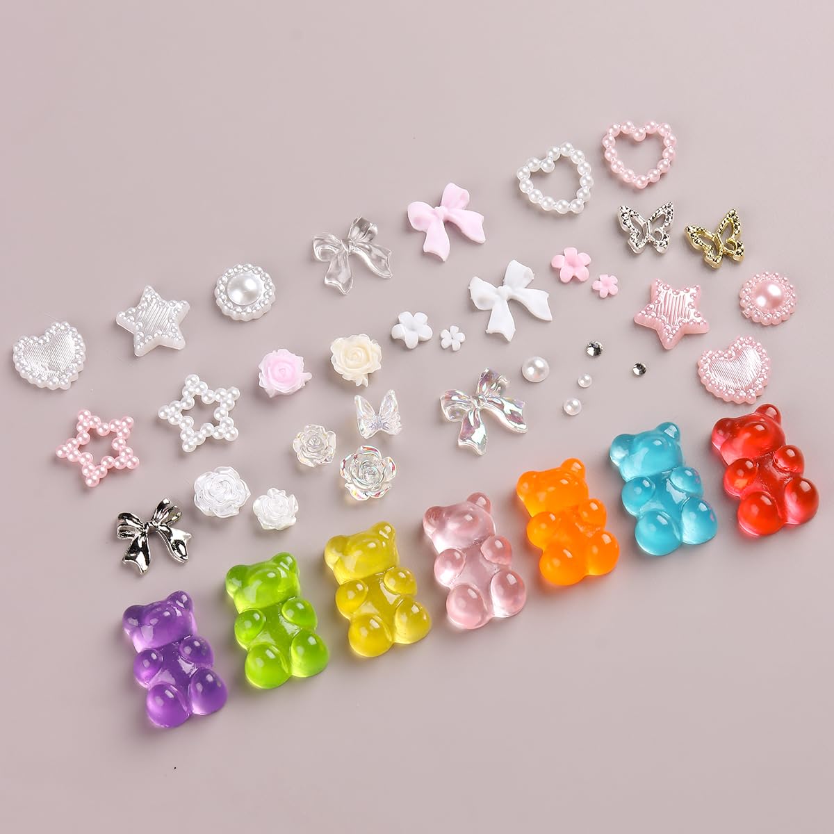 3D Nail Charms Bulk - Mix Assorted Colorful Nail Art Charms with Flowers, Hearts, Pearls, Butterflies, Bows & Crystals - Include
