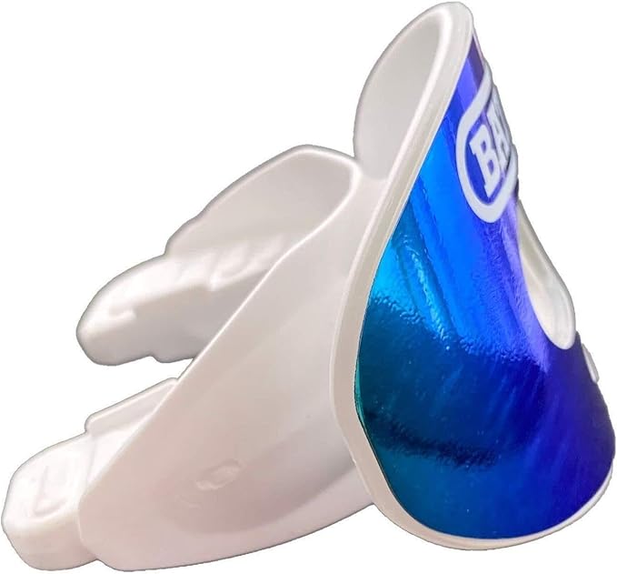 Battle Sports Iridescent Oxygen Football Mouthguard - Football Mouth Guard with Strap, Superior Airflow and Better Performance, Maximum Breathability, Works with Braces - Chrome Blue/Purple