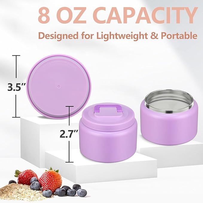 PIQUEBAR 8oz Kids Thermo for Hot Food,Small Lunch Thermos Food Container Stainless Steel,Easy Open Wide Mouth Thermo for Hot Cold Food for Preschool Travel