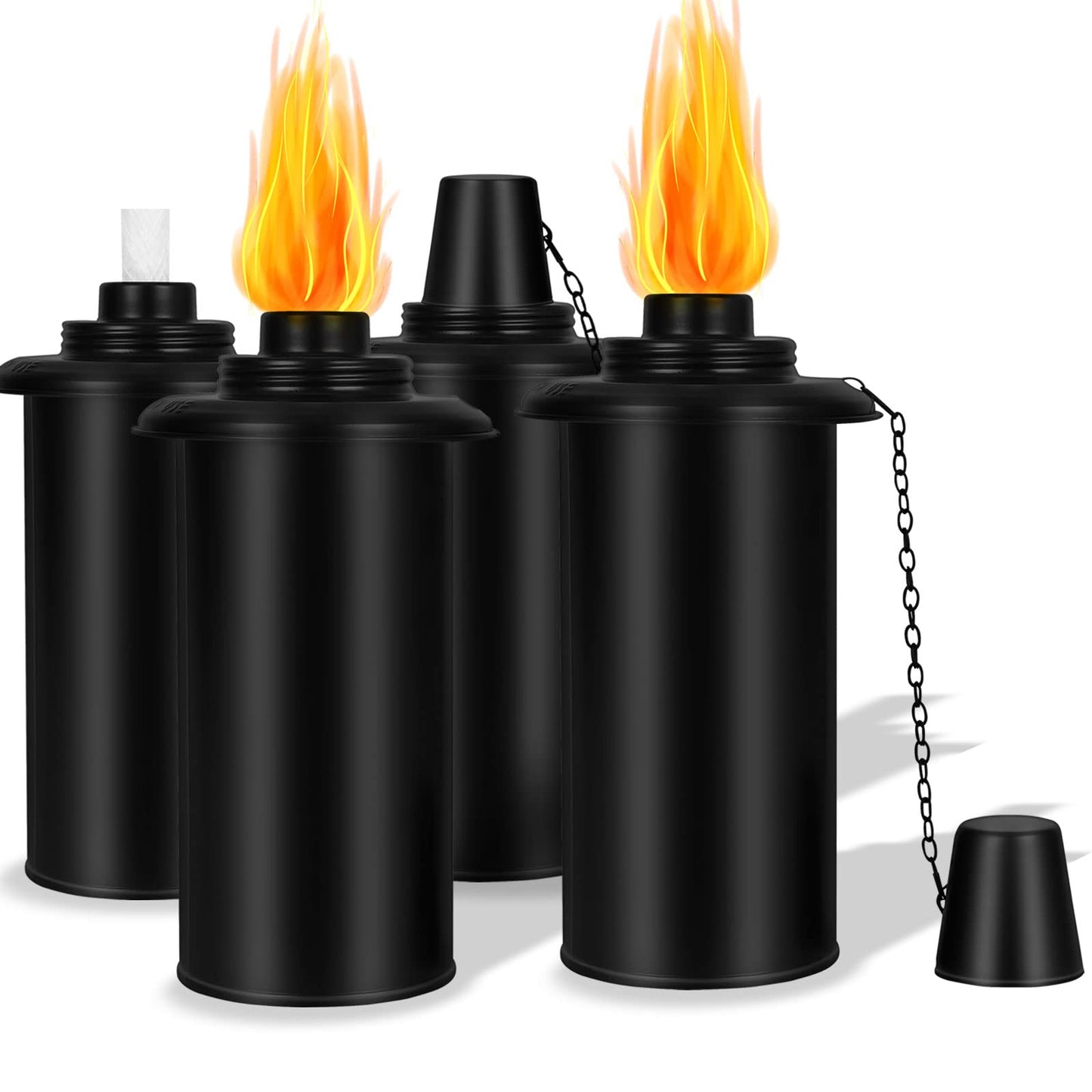 Taotazon 16Oz Torch Canisters - 4 Pack Refillable Metal Lanterns With Wicks & Caps For Garden, Patio Decor