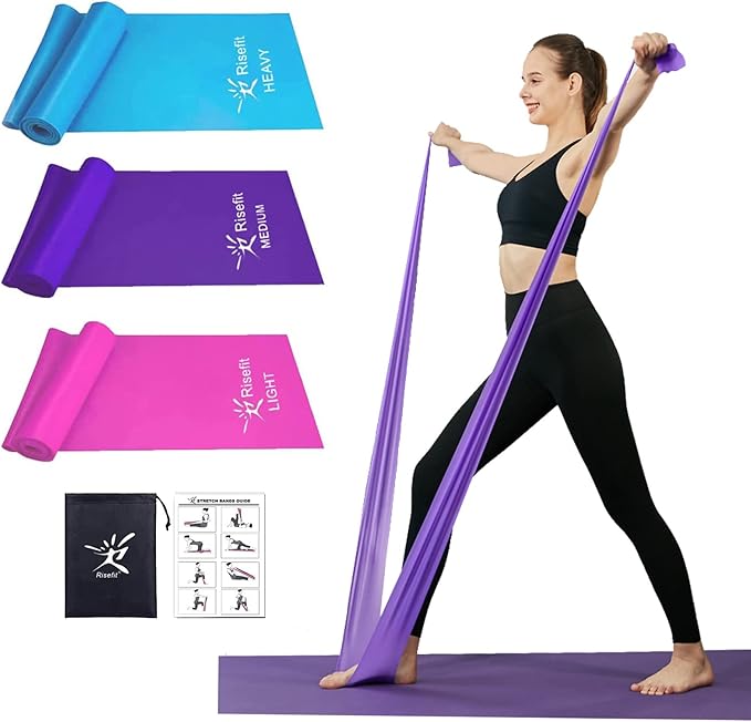 Therapy Flat Resistance Bands Set, Latex Free Flat Elastic Exercise Stretch Bands for Stretching, Flexibility, Pilates, Yo...