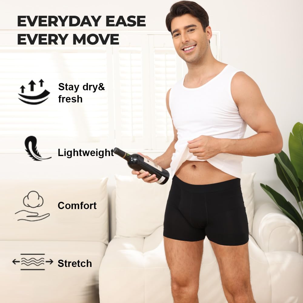 BATTEWA Incontinence for Men Washable, Leak Proof Underwear Briefs,Wide Band Boxer Brief Front Absorbency Area for Bladder Leak 50ml (5 Pack,Large,Black)