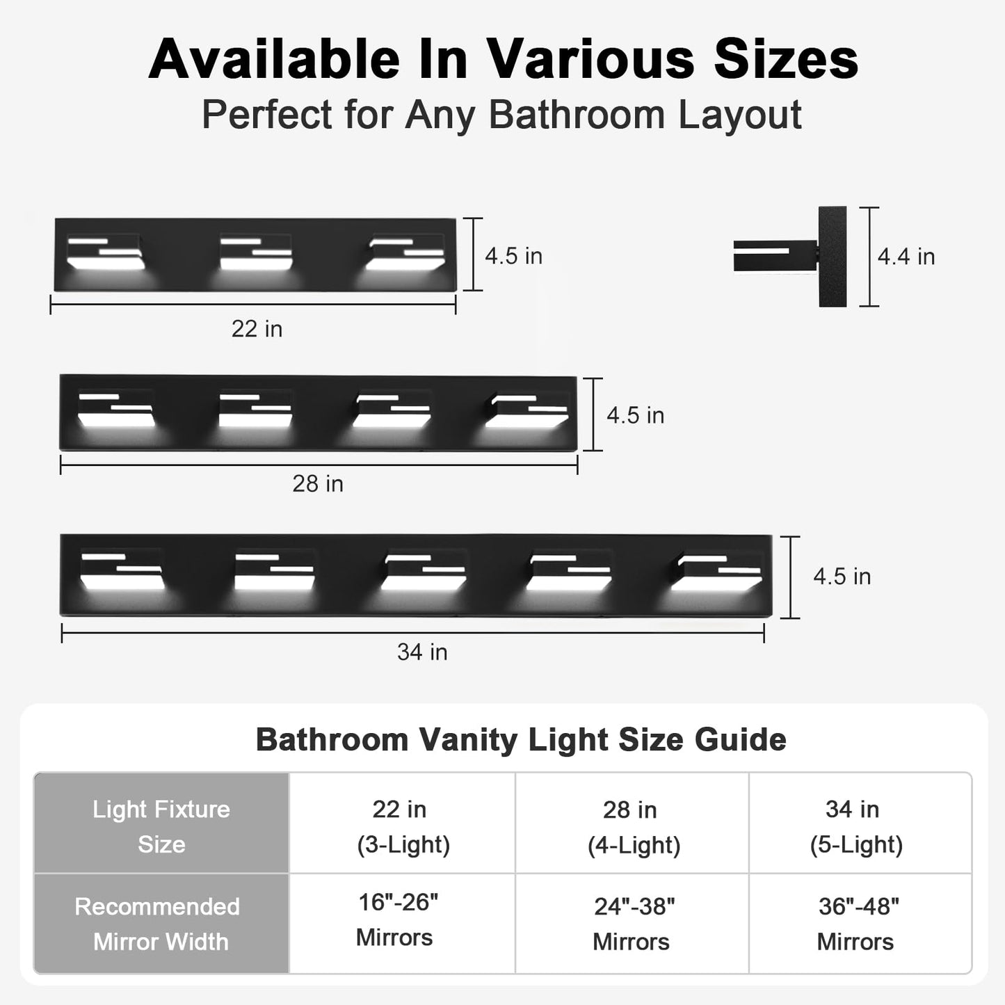 Lkhf Led Modern Bathroom Vanity Light Fixtures 3-Light 5Cct Dimmable Matte Black Vanity Lights For Bathroom Lighting Fixtures Over Mirror  With 350?Rotatable Acrylic Heads  22-Inch