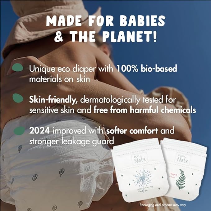 Eco by Naty Eco-Friendly Baby Diapers - 100% Plant-Based Materials on Skin, Soft, for Sensitive Skin & Super Absorbent (Size 6, 102 Count)