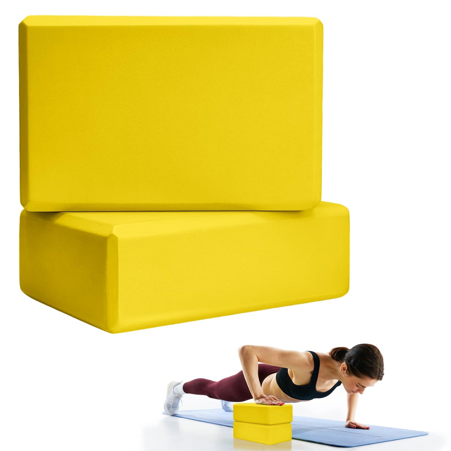 2 Pcs Yoga Blocks, 9"x6"x3" Foam Blocks Yoga Props for Pilates Stretching and Meditation Exercise Blocks Lightweight Yoga Essentials (Yellow, normal)