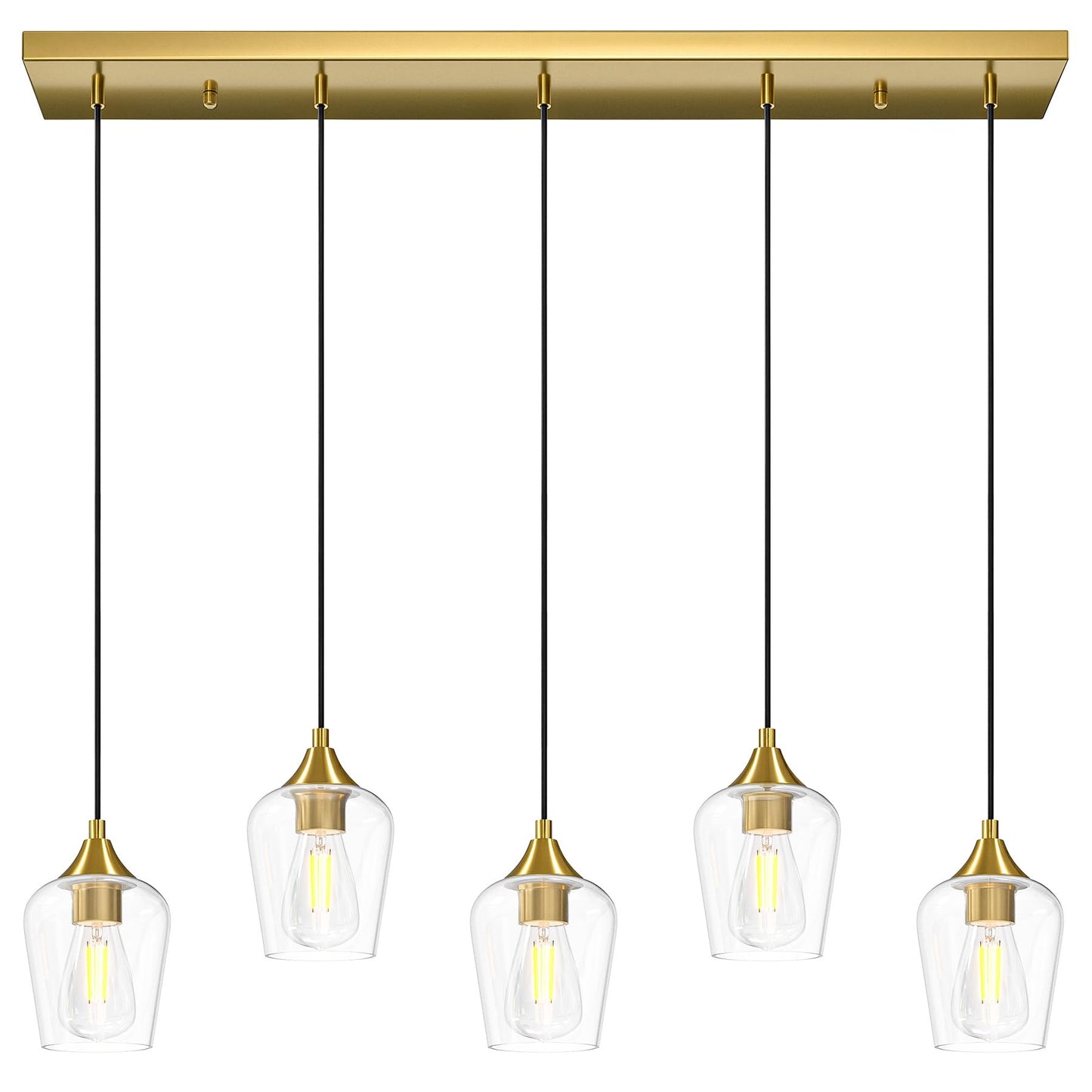 Vonluce 5-Light Pendant Light Kitchen Island  Pendant Light Fixture With 10-55 Height  Modern Pendant Lighting With Wine Glass Shades For Living Room Hallway  Brushed Gold  Etl Certificated