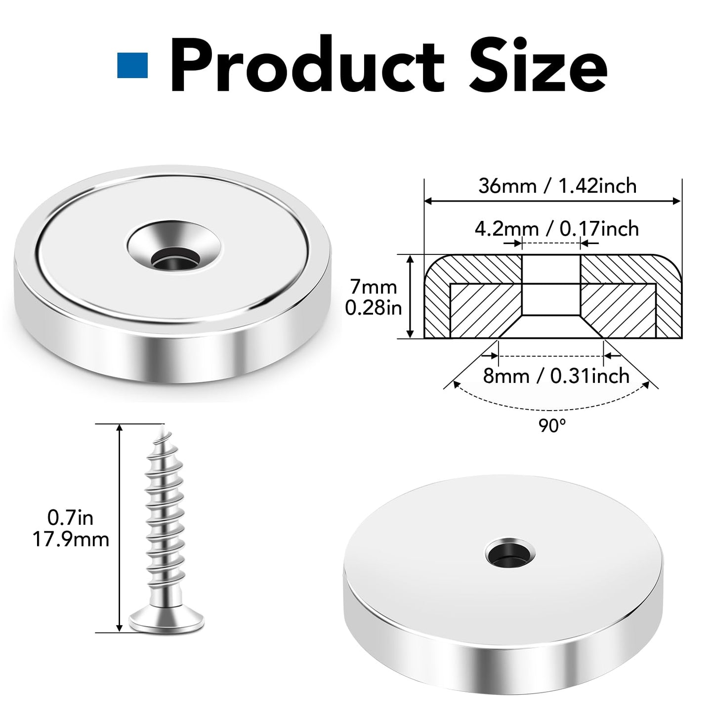 LOVIMAG Strong Neodymium Cup Magnets, 150lb+ Waterproof, Heavy Duty Rare Earth with Holes, Silver, 12 Pack