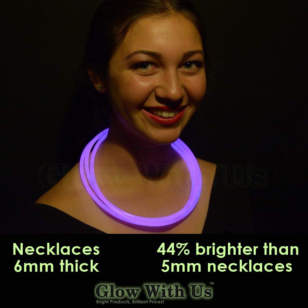 Glow Sticks Bulk Wholesale Necklaces, 600 22    Purple Glow Stick Necklaces, Bright Color, Glow 8-12 Hrs, Connector Pre-Attached