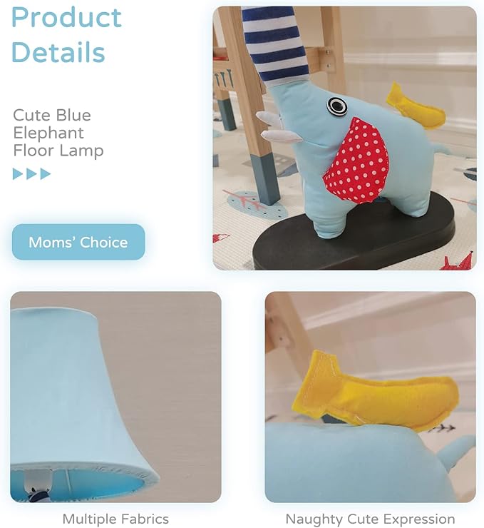 Floor Lamp, Blue Elephant Creative Design Modern Floor Lamp for Bedroom, 51 Inch Tall Hand-Stitched Toy Standing Lamp, Floor Lamps for Living Room Come with an E26 LED Bulb (Blue Elephant)
