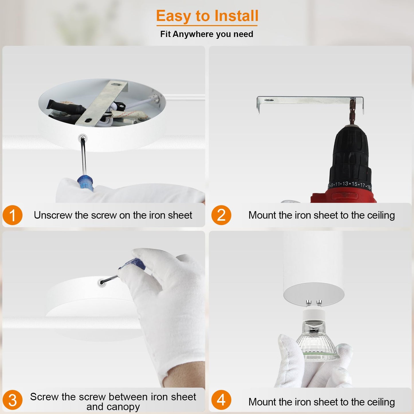 Plug in Track Lighting LED, Track Lighting Fixtures Ceiling, White 8-Light Kitchen Light Kit, Plug in Wall Light with 14.8ft Power Cord, Rotatable Ceiling Spotlight for Bedroom(GU10 Socket, NO Bulb)
