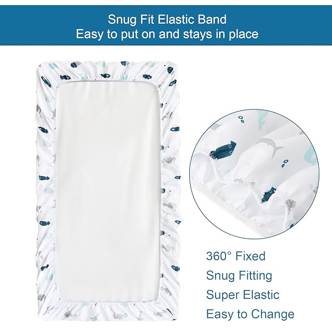Changing Pad Cover for Boys Girls 2 Pack, Comfy & Breathable Changing Table Cover for 32''x16" Changing Table Pads, Diaper Changing Pad Cover, Dinosaurs & Ocean