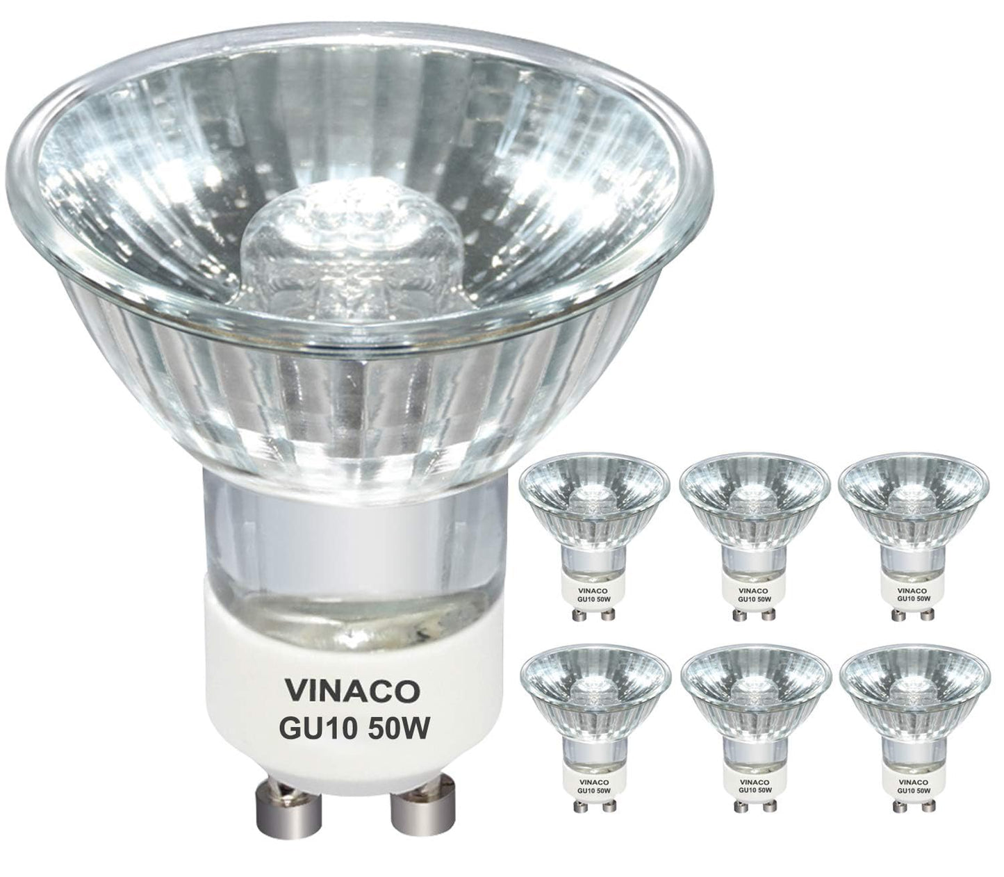 Vinaco Gu10 Halogen Bulbs, 50W Dimmable, Warm White, Glass, 6 Count