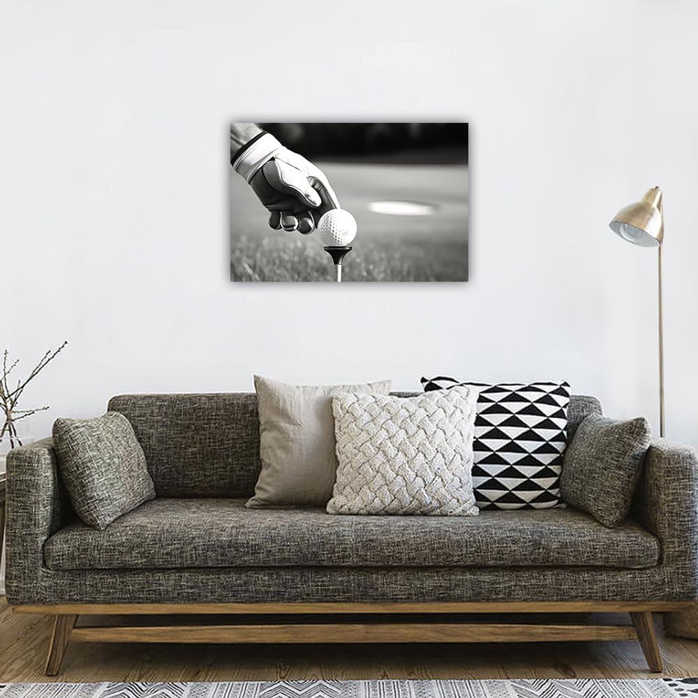 LURENCZH Golf Canvas Wall Art Golf Ball Picture Painting Black and White Sport Paintings for Golf Course Fitness Room Office Decor Framed(Golf-1,28.00" x 42.00")