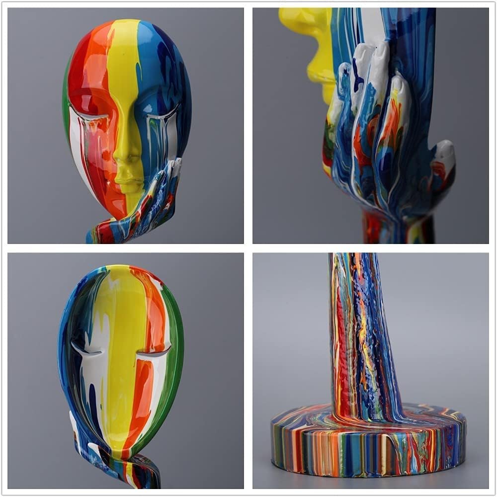 suruim Simple Creative Colorful Female Face Art Statue Thinker Sculpture Abstract Character Crafts Ornament Home Office Bedroom Living Room Study Decoration (Small 11.8x4.3x4.3in)