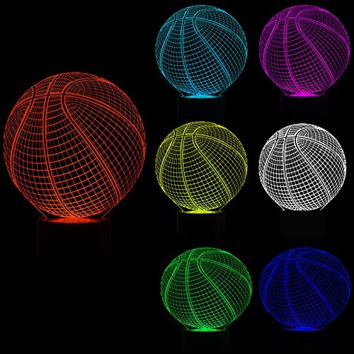 Wiscky Basketball 3D Illusion Lamp - Led Night Light For Kids, 7 Color Changing Touch Switch, Acrylic, Perfect For Sports Fans