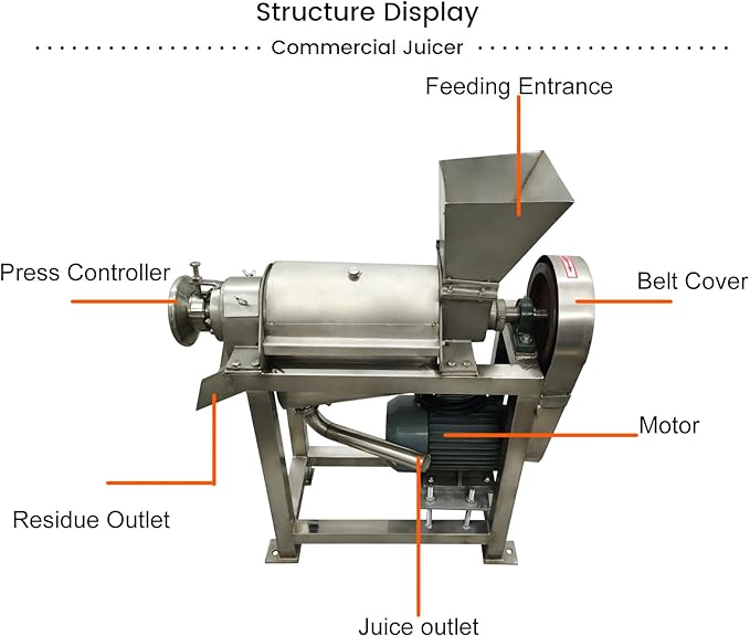 220V 3PH Commerical Fruit and Vegetable Juicer 0.5T/H Stainless Steel Fruit Juice Extractor Machine Industrial Automatic Spiral Multi-Functional Juicer 1500W