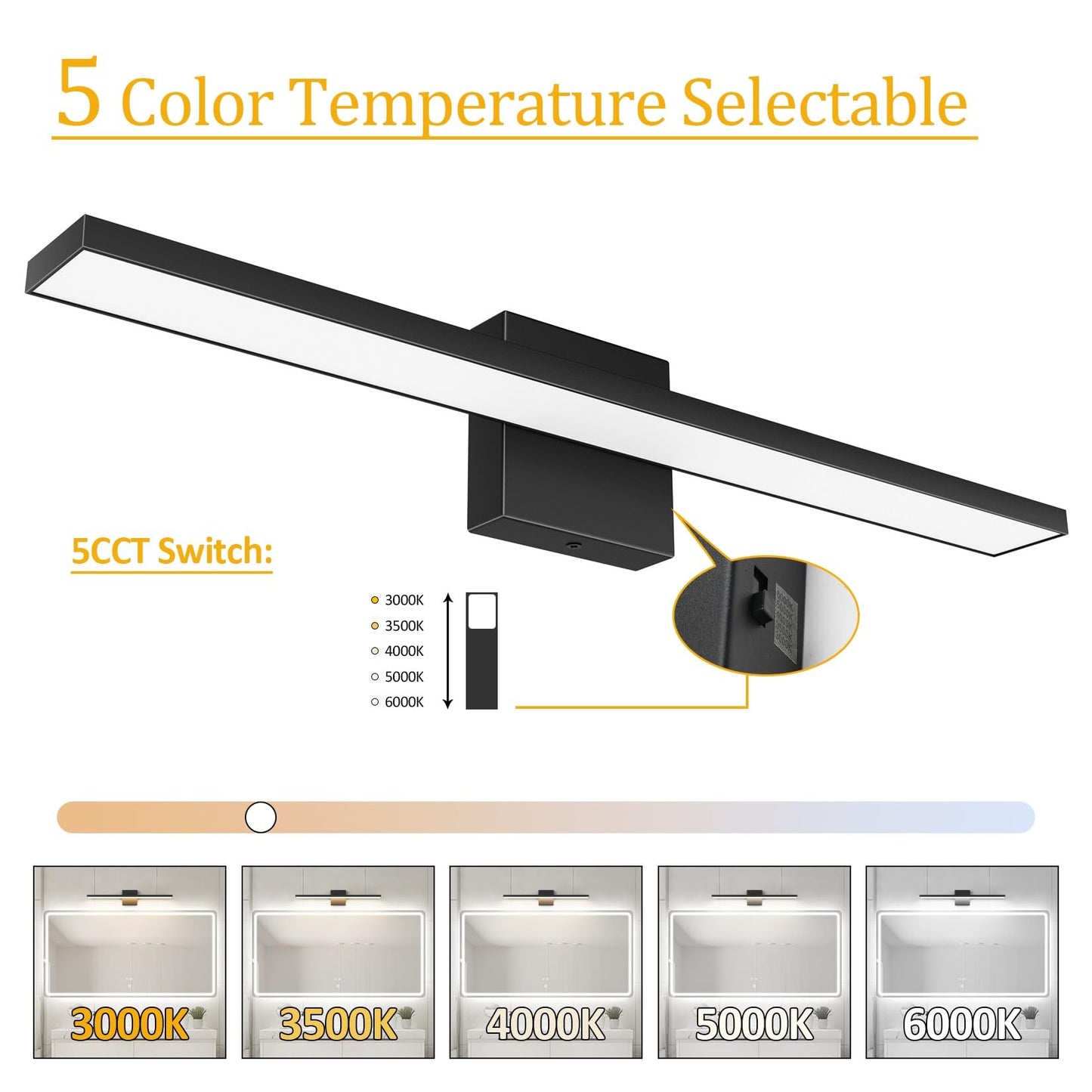 Ralbay LED Bathroom Vanity Light Bar 24 inch 16W Dimmable Matte Black Acrylic Wall Fixture Model 6102