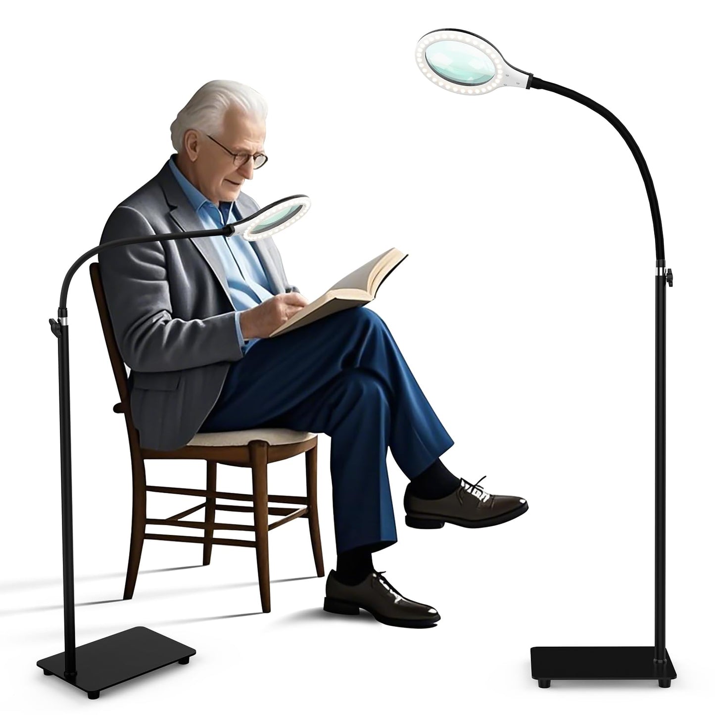 Delixike Magnifying Glass with Light, Flexible Gooseneck, Dimmable, Model DLXK-1, White