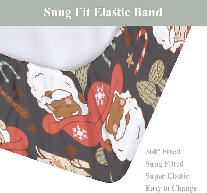 Christmas Western Cowboy Santa Baby Changing Pad Covers for Boy Girl Country Santa Cactus Boots Guitar Fitted Changing Table Mats Winter Holiday Festive Soft Diaper Change Table Sheets 32''×16''
