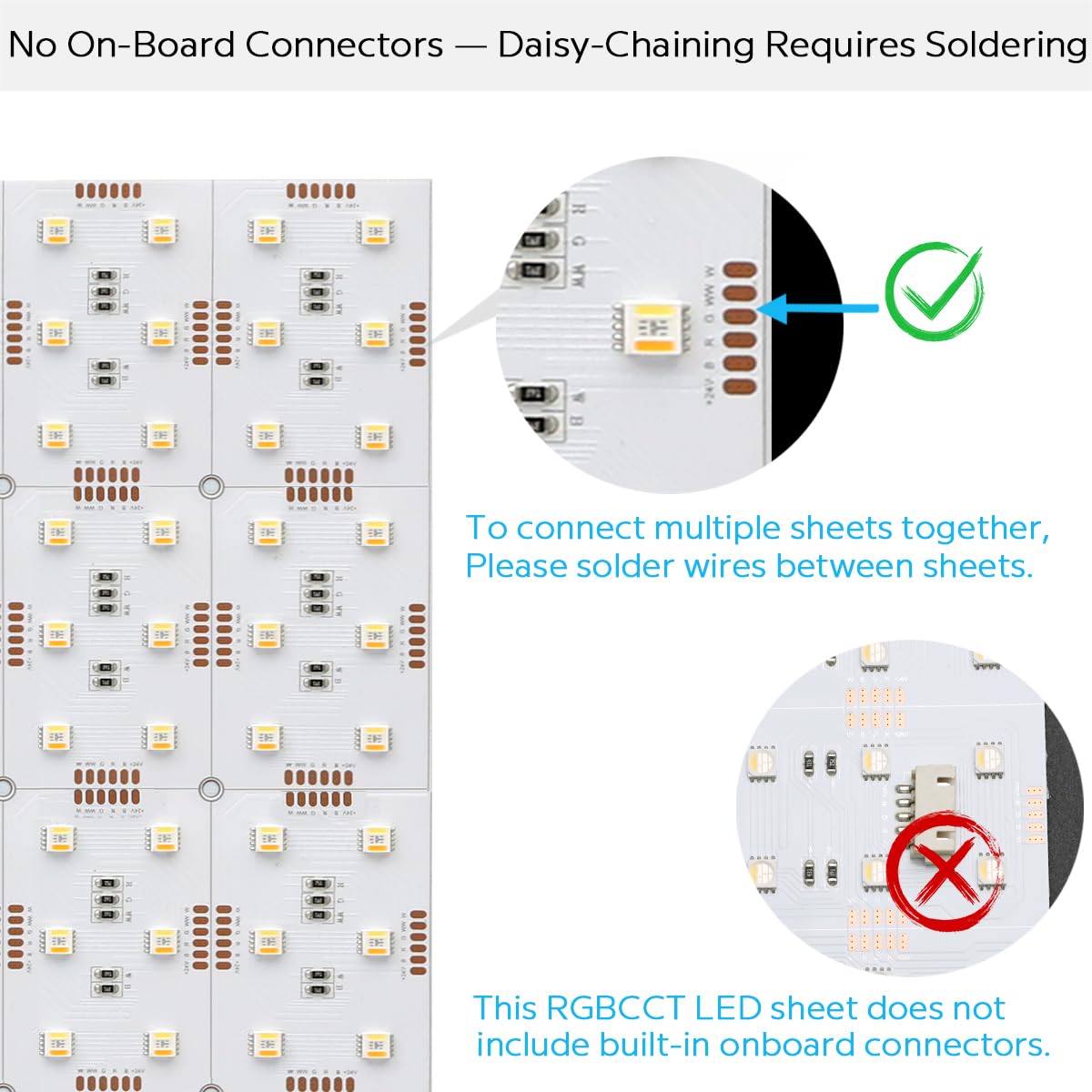 19"x9.5" Flexible LED Panel Sheet RGBCCT 5in1 Color Changing Ultra Thin Cuttable 90W 2.5A 24V LED Light Sheet RGBWW 2600K~6500K, Adhesive Backing, 288LEDs (RGB+CCT(2600-6500k))