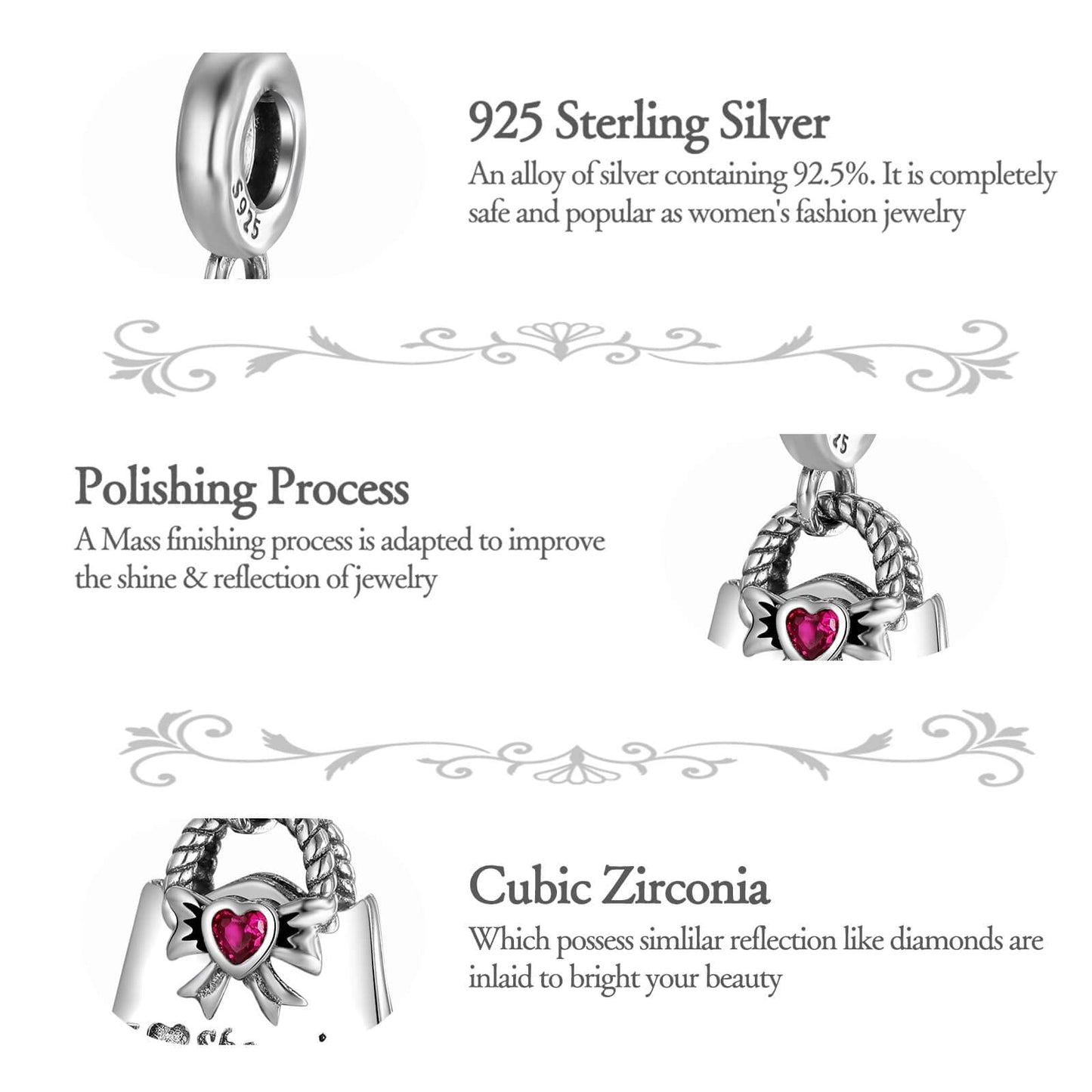 dazlily I Love Shopping Charm 925 Sterling Silver Charms for Bracelets Necklaces Jewelry Gifts