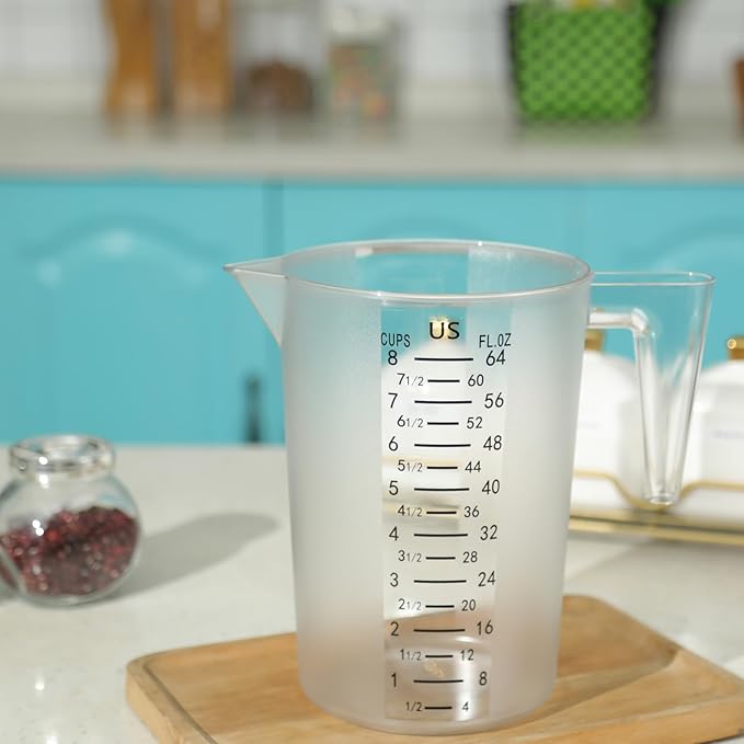 8 Cup/2-Quart Large Measuring Cups, Clear, Strong Food Grade Liquid Measure Pitcher, for Home Hobbies/Professional Kitchen
