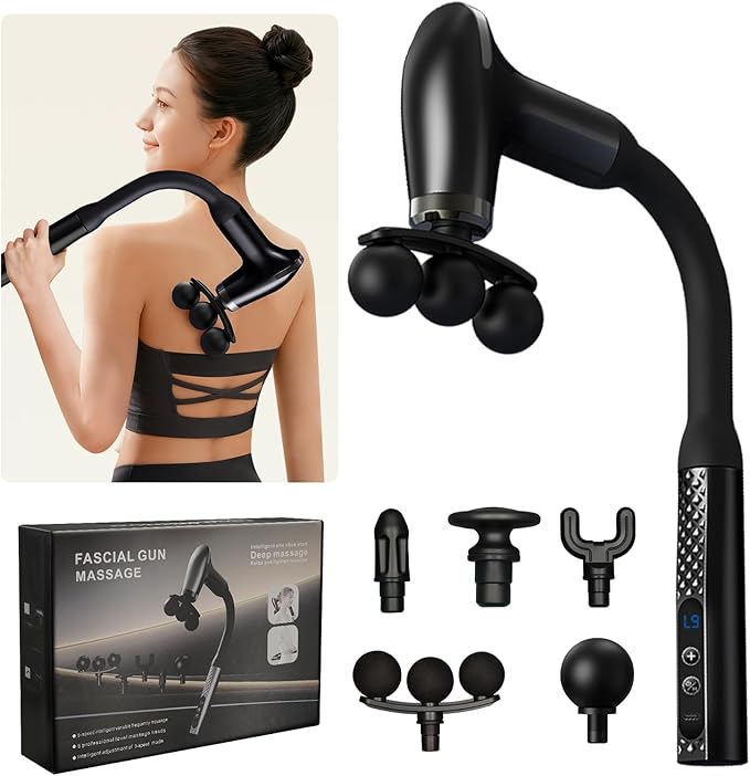 seektik Massage Gun with Extension Handle, Handheld Back Massager Tool, Massager for Neck/Leg/Shoulder Pain, 9 Adjustable ...