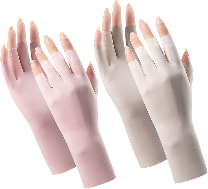 Women Cool Ice Silk Fingerless Driving Gloves Sunblock Non-Slip Outdoor Light-Thin Gloves Fishing Hiking Outdoor