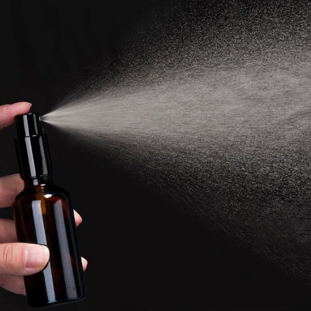 YIZHAO Black Glass Spray Bottles 4oz, with Small Fine Mist Spray, Metal Cap, Refillable for Essential Oil,Travel,Cleaning,Perfume,Aromatherapy,Makeup – 4 Pcs