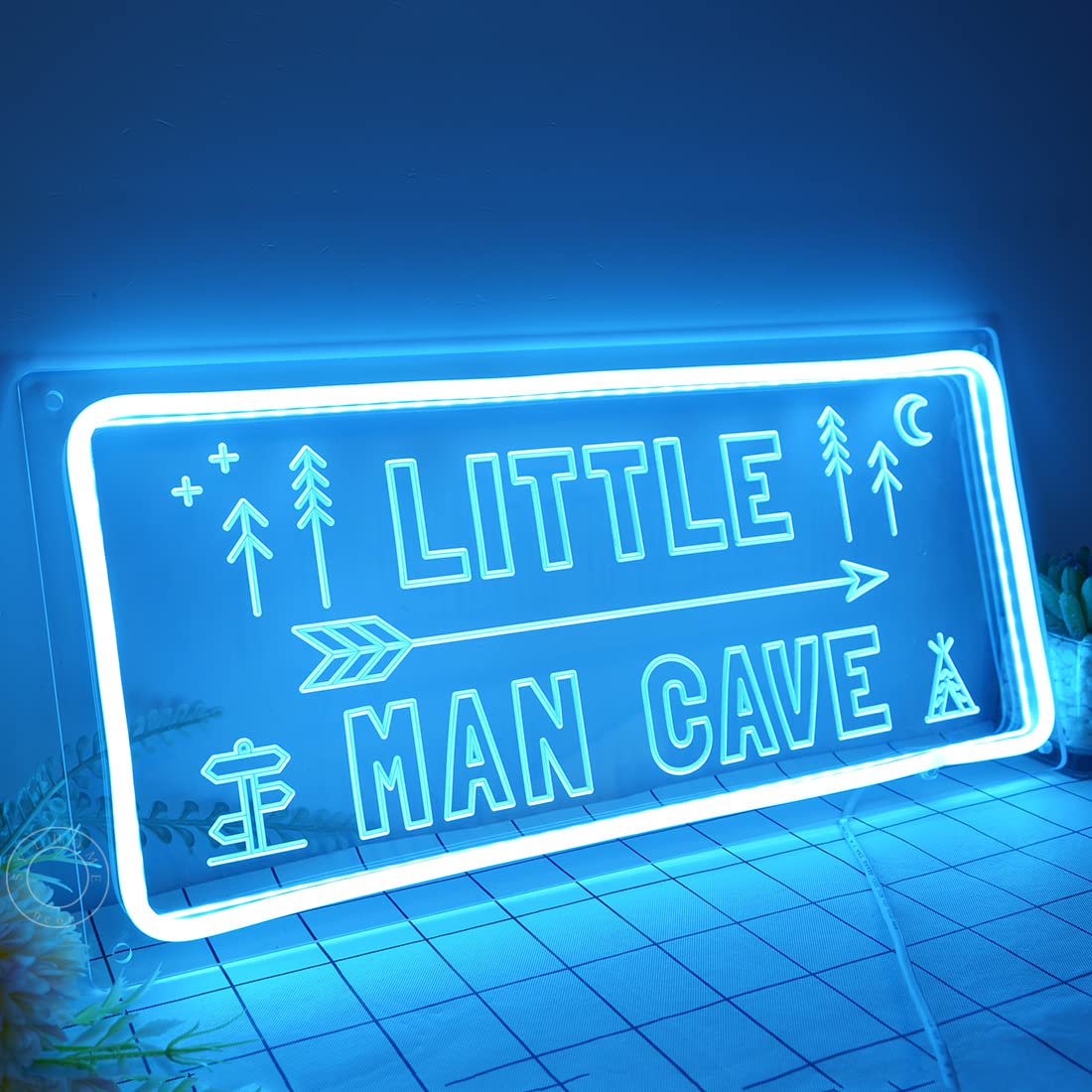SYLHOME LED Neon Light Sign for Nursery Room, Ice Blue Acrylic, 15.8inx7.5in, Little Man Cave Wall Art Decor