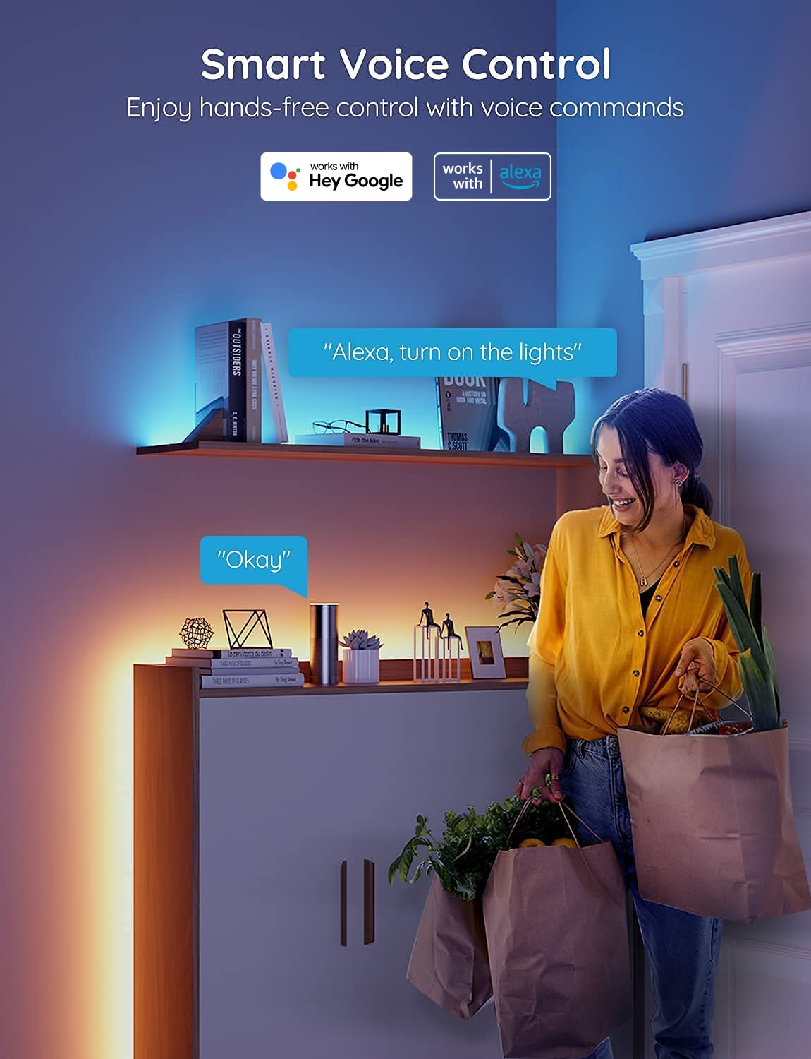 Govee Smart LED Strip Lights, 65.6ft WiFi, RGB Color, Works with Alexa & Google Home, Model H614B
