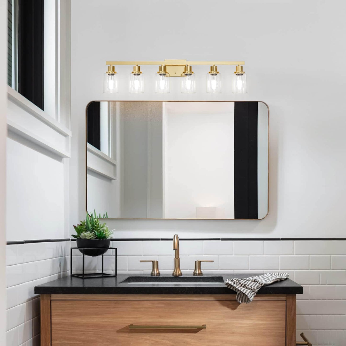 Dikaida 6-Light Gold Bathroom Vanity Light, Modern Brushed Gold Metal Fixtures For Over Mirror, Model Js-6