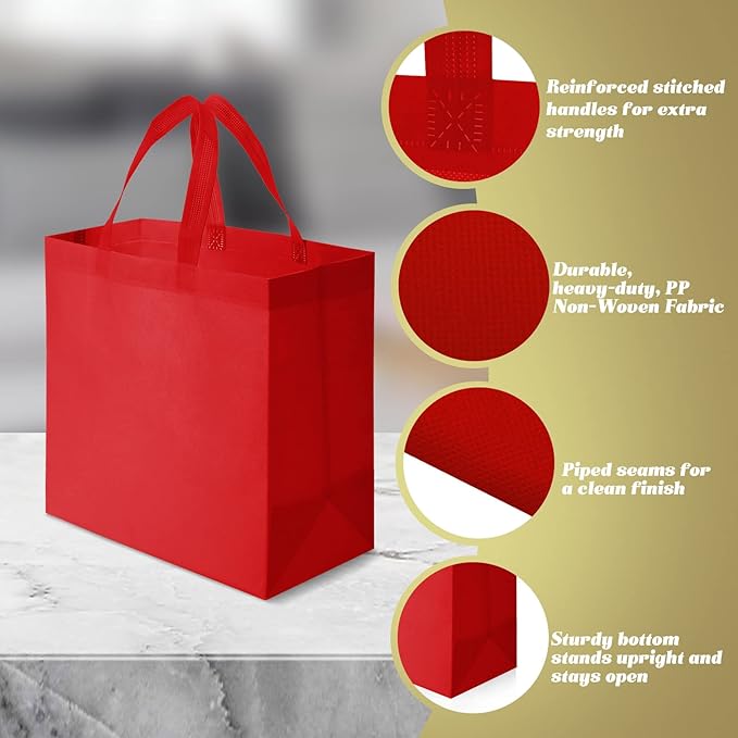 Reginary Reusable Totes Bags - 100 Pcs Non Woven Grocery Handle Bags for Shop Events & Retail Store(Multicolor)