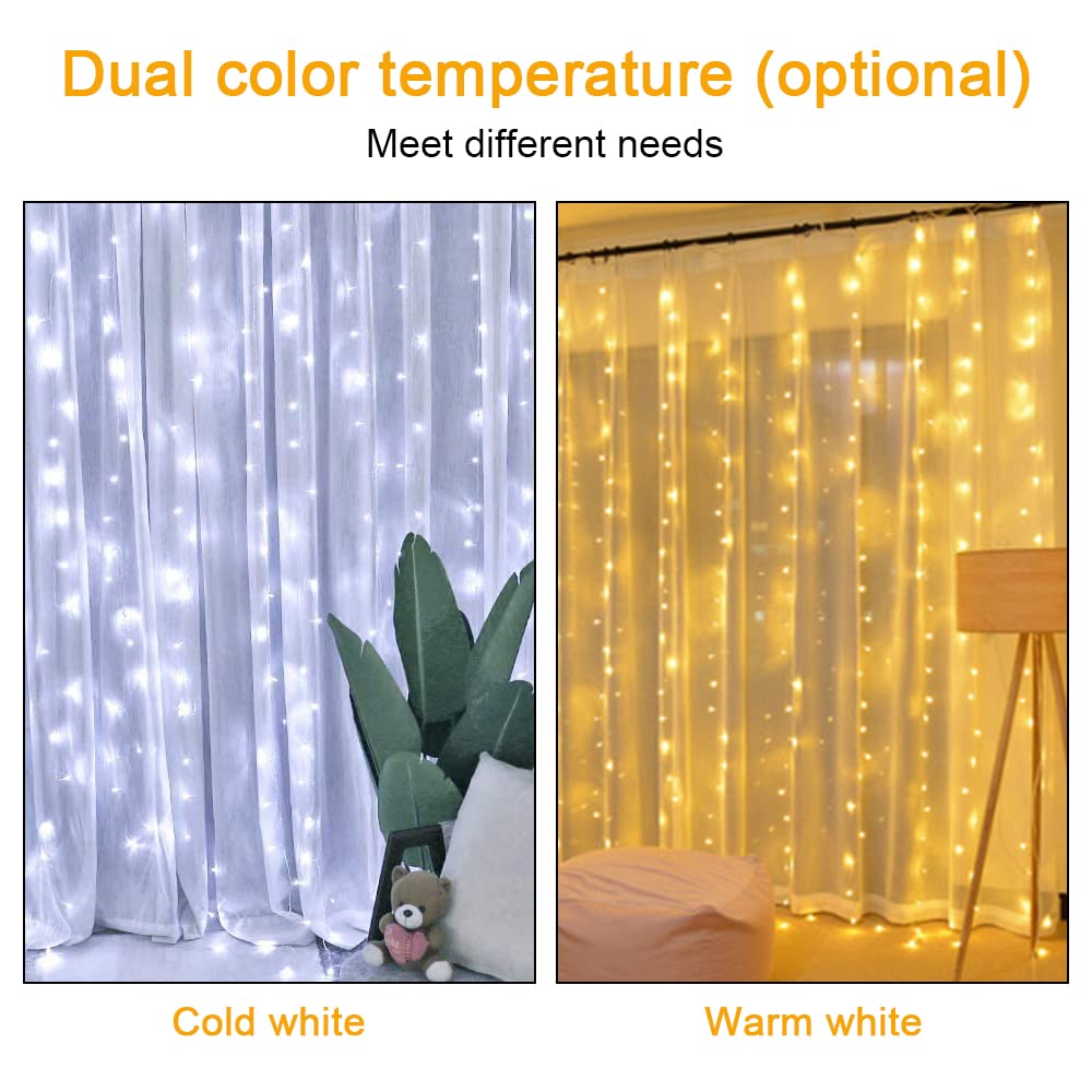 Vicloon Fairy Curtain Lights, 300 LED, 9.8x9.8Ft, Waterproof, USB Powered, Remote Control, White