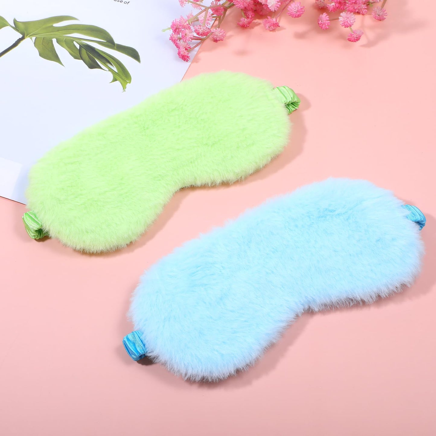 2 Pcs Plush Leopard Eye Mask Soft Sleeping Blindfold Eye Cover Comfortable Furry Faux Fur Sleeping Mask Satin Nap Night Eyeshade Cover for Women Men Gift (Green, Blue)