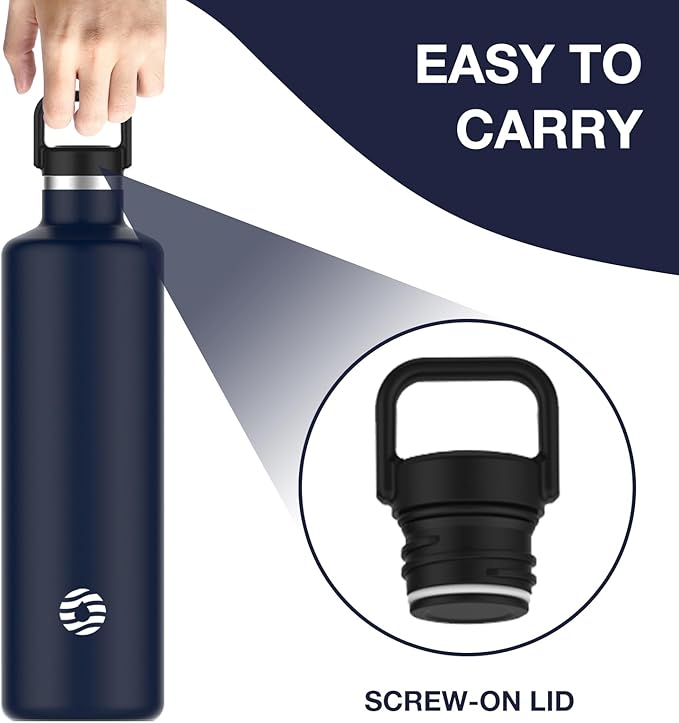 60oz Water Bottle with Carrier Bag, Large Insulated Water Bottle, Stainless Steel Water Bottles, Double Walled Insulated Thermo for Hot Drinks/Cold Drinks, Great for Gym, Hiking, Camping (Navy Blue)
