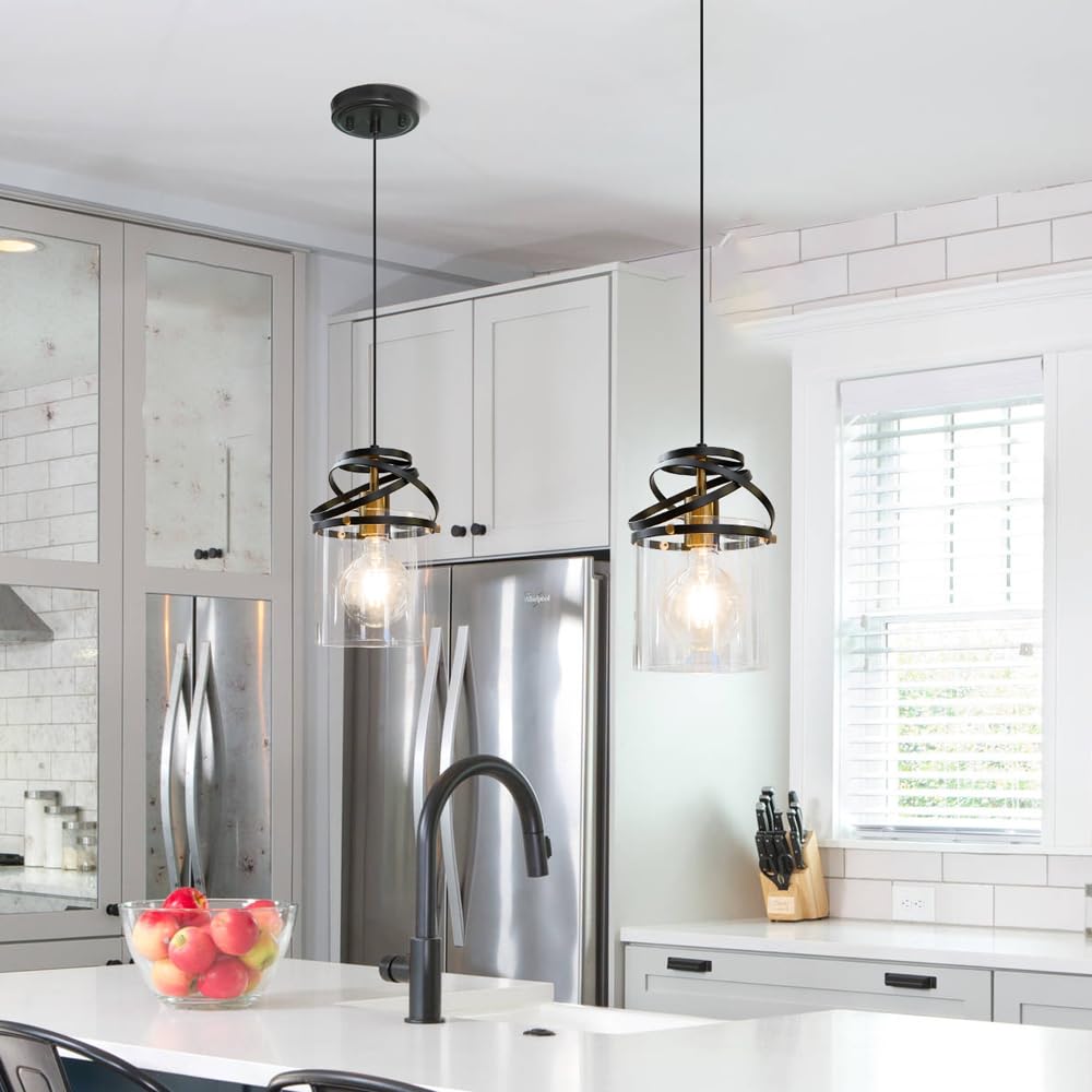 Black Kitchen Pendant Lighting Over Island  Modern Glass Pendant Lighting  Hanging Lights For Living Room Set Of 2  Pendant Lights Kitchen Island 2 Pack  Pendant Lamp For Dining Room  Hallway  Sink