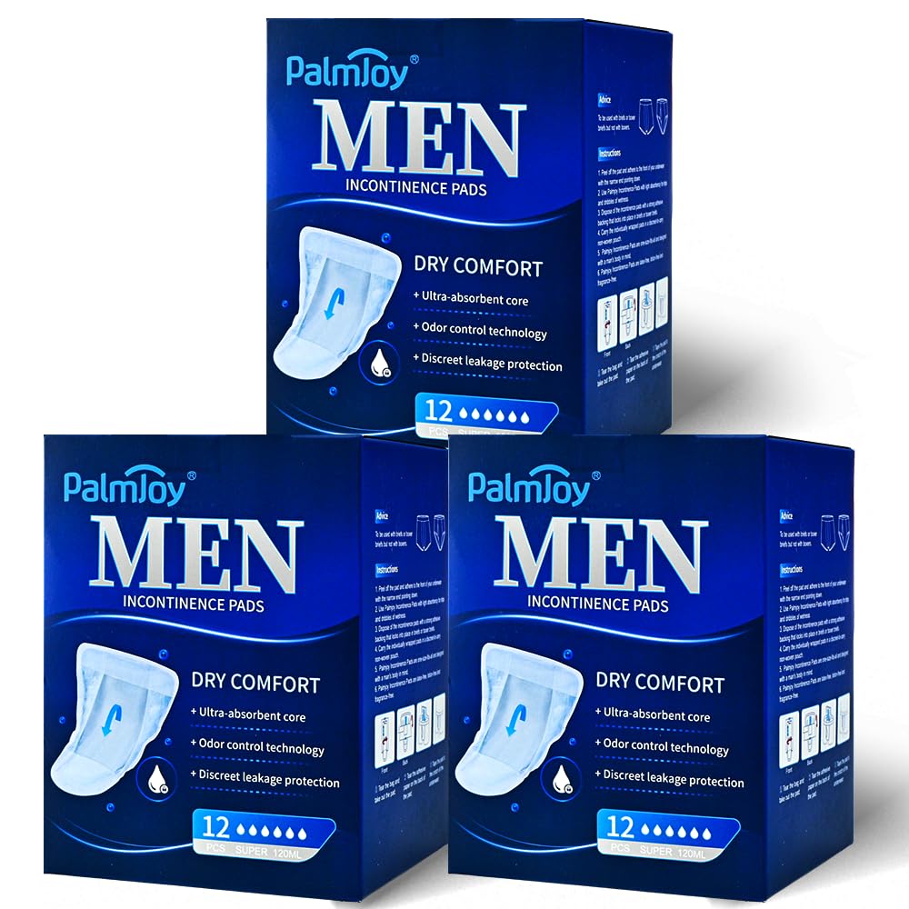 TIEJIANDAN Deodorizing Incontinence Pads for Men,Professional Urine Shields Daytime&Overnight 3.5/7 Fl Oz,Mens Pads for Leakage 3 Boxes of 12,Odor Control&Disscreet Leakage Protection Guards IP002